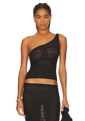 BUCI Lace One Shoulder Top in Black. Size M, S.