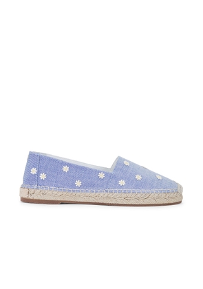 Manolo Blahnik Susille Chambray Espadrilles in Floral Embroidery - Baby Blue. Size 36 (also in 36.5, 37.5, 38, 39, 39.5, 40, 41).