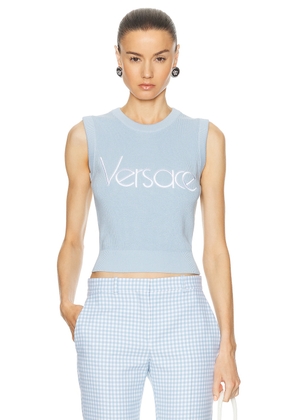 VERSACE Sleeveless Sweater in Pastel Blue - Baby Blue. Size 38 (also in 36, 40, 42).