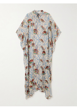 BODE - Swimmers Asymmetric Tie-detailed Printed Crepon Maxi Dress - Multi - x small,small,medium,large,x large