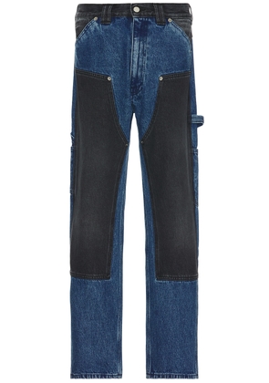 Aries Colourblocked Denim Carpenter Jean in Black & Blue - Blue. Size 30 (also in 32, 34).