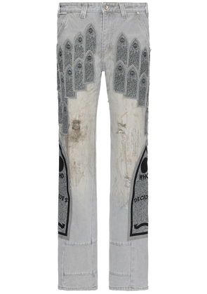 Who Decides War by Ev Bravado Patched Arch Embroidered Pant in Vintage Grey - Grey. Size 28 (also in 30, 32, 34, 36).
