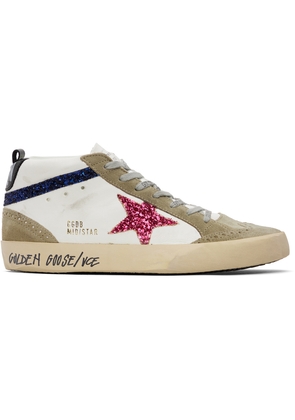 Golden Goose Taupe & White Mid Star Sneakers