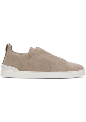 ZEGNA Taupe Canvas Triple Stitch Sneakers
