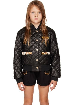 Moschino Kids Black Printed Faux-Leather Jacket