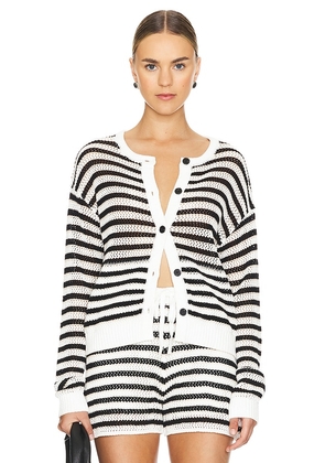 MONROW Open Knit Cardigan in Ivory. Size L, S, XS.