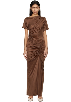 Atlein Brown Ruched Midi Dress
