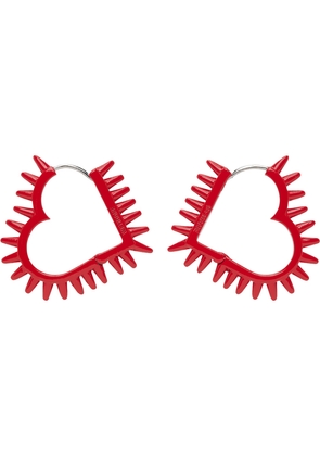 We11done Red Small Spike Heart Earrings