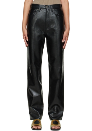 AGOLDE Black Recycled Leather 90s Pinch Waist Trousers