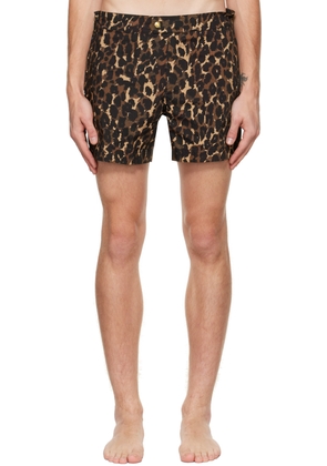 TOM FORD Brown Leopard Swim Shorts