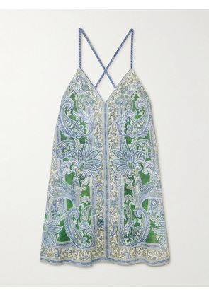 Zimmermann - Ottie Swing Paisley-print Linen Mini Dress - Green - 00,0,1,2,3,4