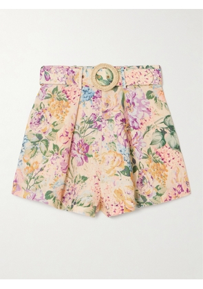 Zimmermann - Halliday Belted Pleated Floral-print Linen Shorts - Multi - 00,0,1,2,3,4