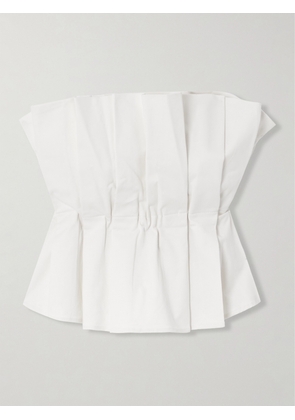 STAUD - Dover Strapless Pleated Cotton-blend Twill Top - Ivory - x small,small,medium,large,x large