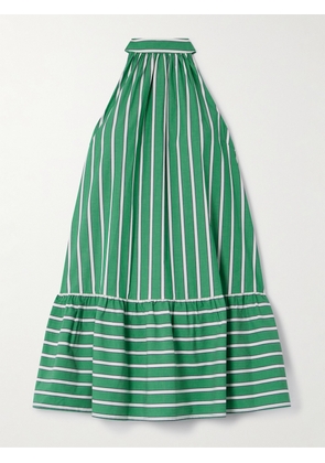 STAUD - Marlowe Tiered Striped Cotton-blend Poplin Halterneck Mini Dress - Green - x small,small,medium,large,x large