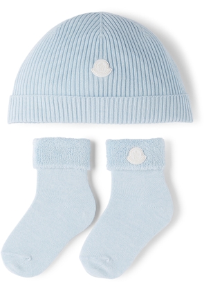 Moncler Enfant Baby Blue Beanie & Socks Set