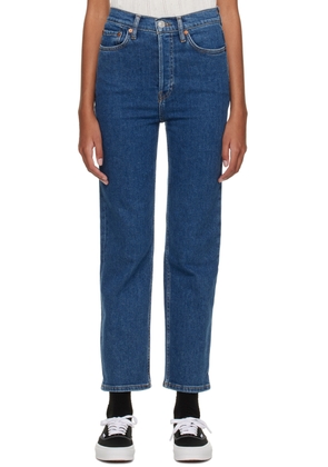 Re/Done Navy Ultra High Rise Stove Pipe Jeans