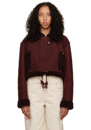 Off-White Burgundy Cropped Shearling Jacket