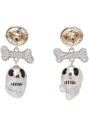 JIWINAIA Silver & White Skull Pearl Drop Earrings
