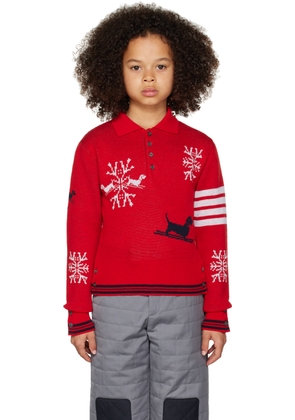 Thom Browne Kids Red Hector Snowflake Long Sleeve Polo