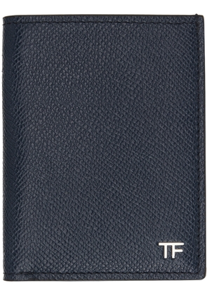 TOM FORD Navy Small Grain Leather Folding Card Holder