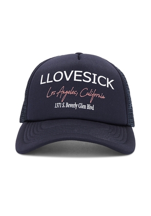 LLOVESICK Start Pack Trucker Snapback Cap in Navy.