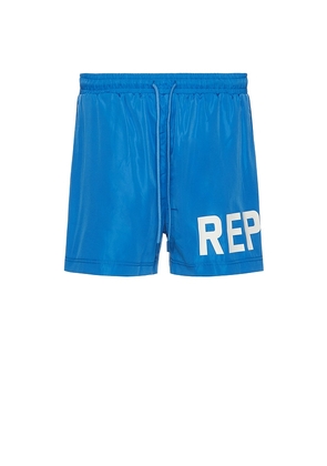 REPRESENT Swim Short in Blue. Size M, XL/1X.