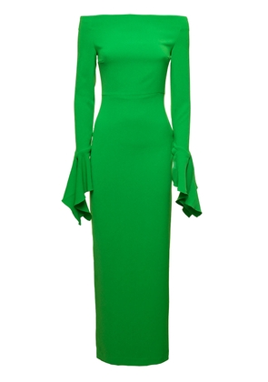 Solace London Amalie Maxi Green Dress With Straight Neckline And Volant Detail In Polyester Woman