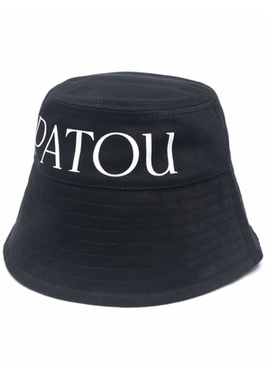 Patou Black Bucket Hat With Wide Brim And Lettering Print In Cotton Woman