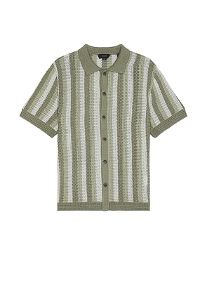 Vince Crochet Stripe Short Sleeve Button Down Shirt in Green. Size XL/1X.