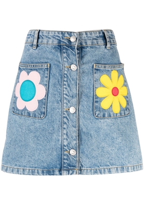 MOSCHINO JEANS floral-patches denim miniskirt - Blue