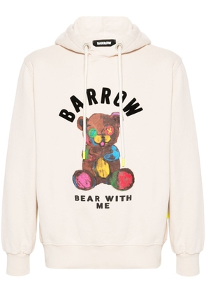 BARROW flocked-logo bear-print hoodie - Neutrals