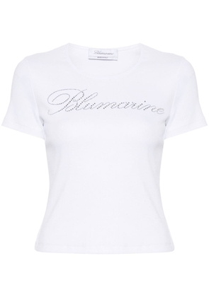 Blumarine rhinestone-logo ribbed T-shirt - White