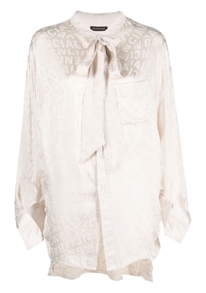 Balenciaga logo-jacquard twisted swing blouse - Neutrals