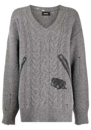 We11done graphic-print cable-knit jumper - Grey