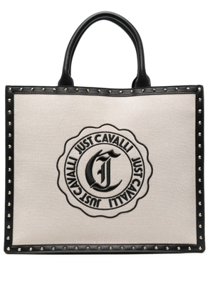 Just Cavalli logo-embroidered canvas tote bag - Black
