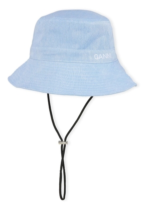 GANNI logo-embroidered denim bucket hat - Blue