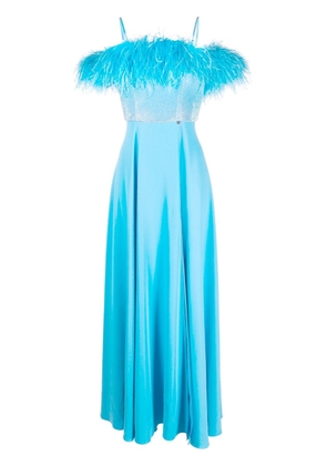 NISSA feather-trim sleeveless gown - Blue