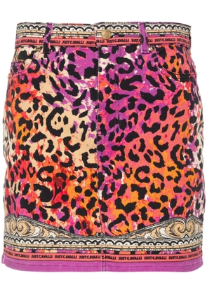 Just Cavalli leopard-print denim mini skirt - Purple