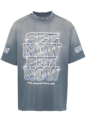 Balenciaga slogan-print cotton T-shirt - Blue
