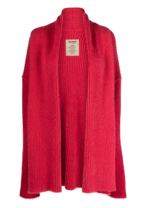 Uma Wang ribbed-knit frayed cardigan - Red