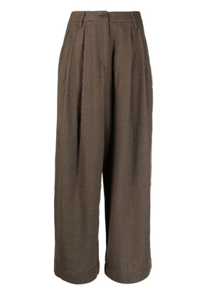 Ziggy Chen check-pattern pleat-detailing palazzo trousers - Brown