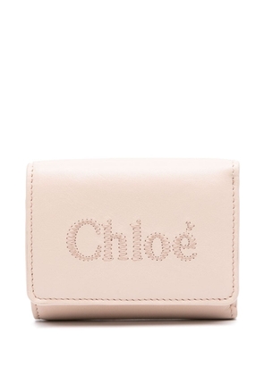 Chloé embroidered-logo leather wallet - Pink