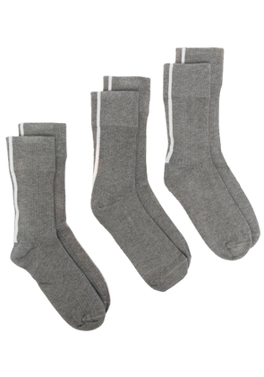 There Was One three-pack stripe-detail socks - Grey