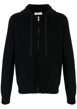 There Was One fine-knit drawstring zip-up hoodie - Black