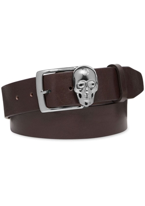 Philipp Plein skull-buckle leather belt - Brown