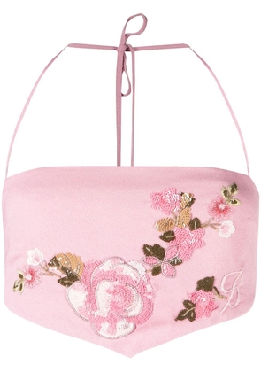 Blumarine floral-embroidered crop-top - Pink