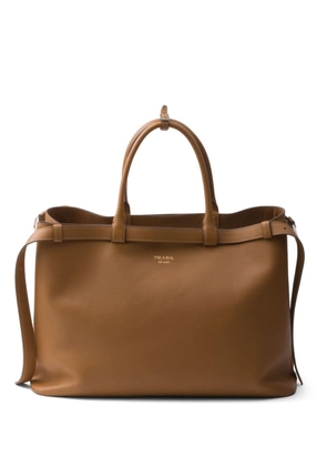 Prada buckle leather handbag with double belt - Brown