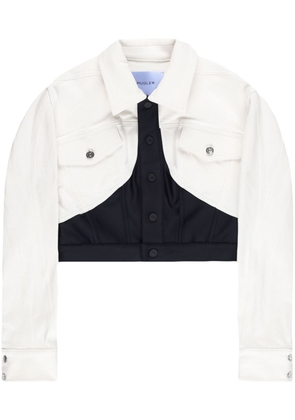 Mugler panelled cropped denim jacket - White