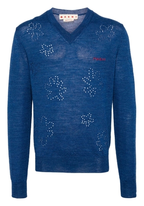 Marni logo-embroidered virgin wool jumper - Blue