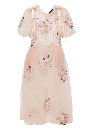 Simone Rocha floral-embroidered sheer dress - Neutrals